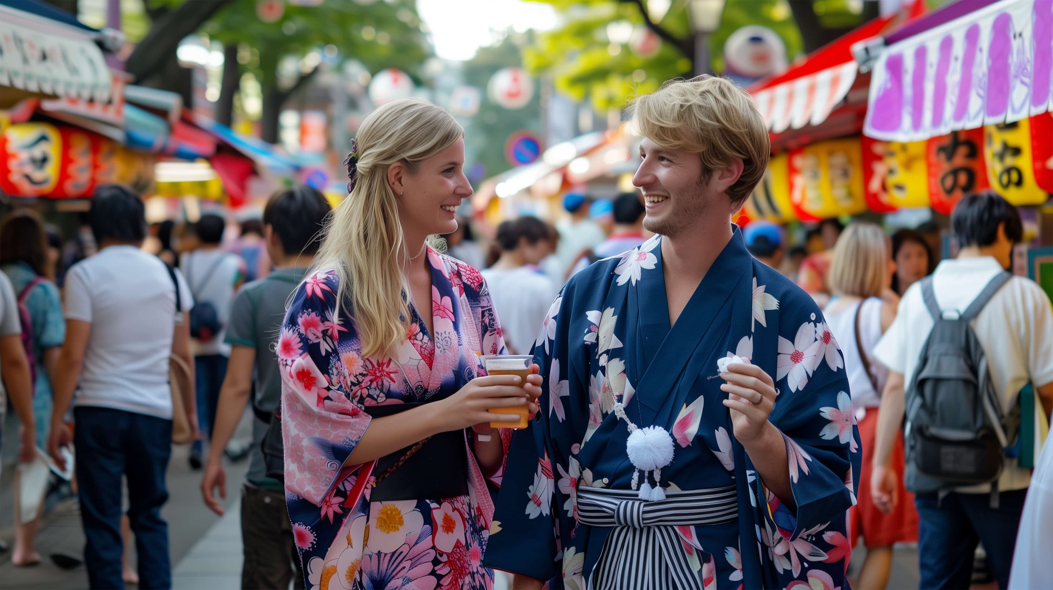 Vibrant scene of a Japanese summer festival to illustrate the heat.
