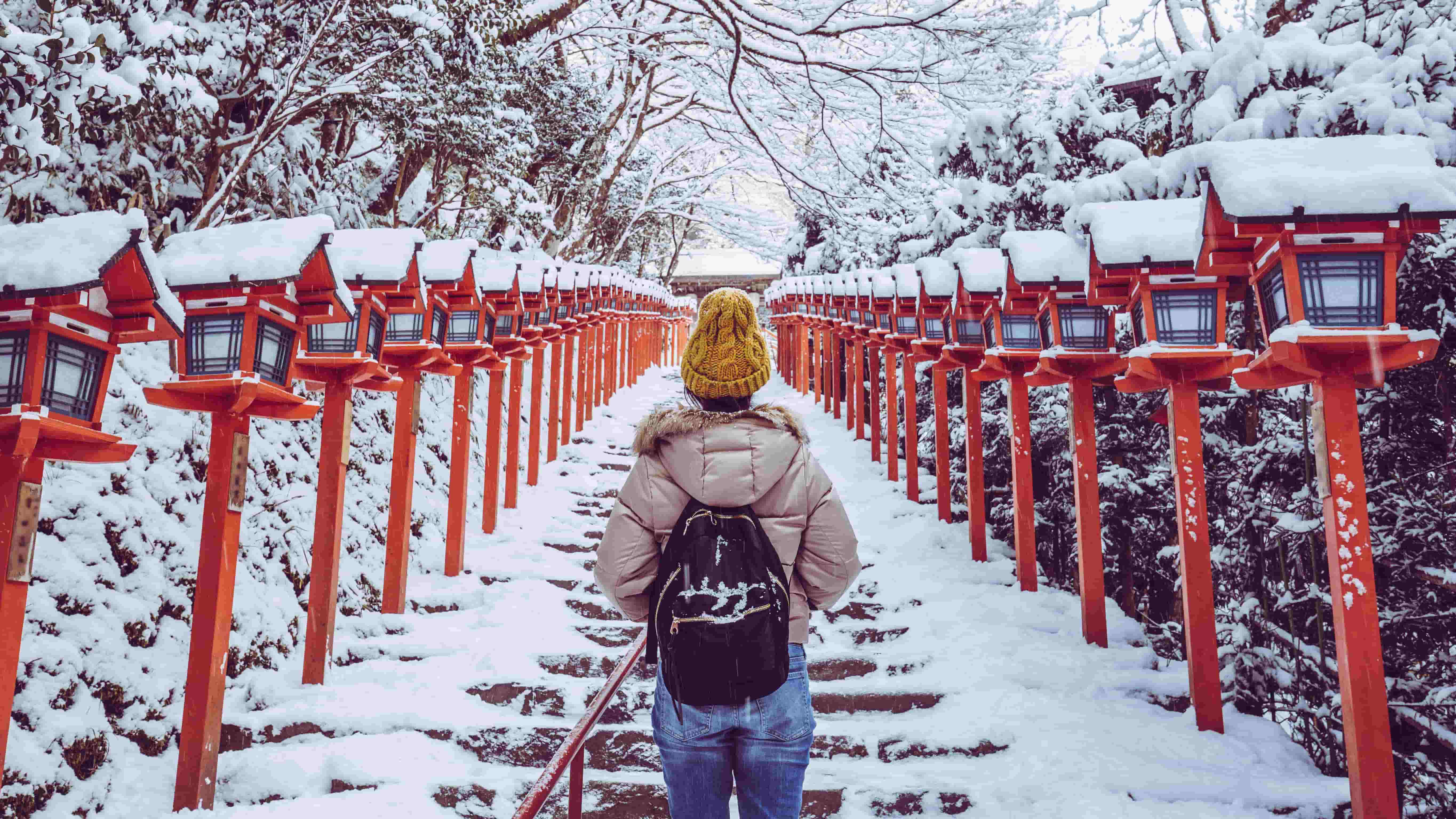 A traveler scratching dry itchy skin during winter in Japan