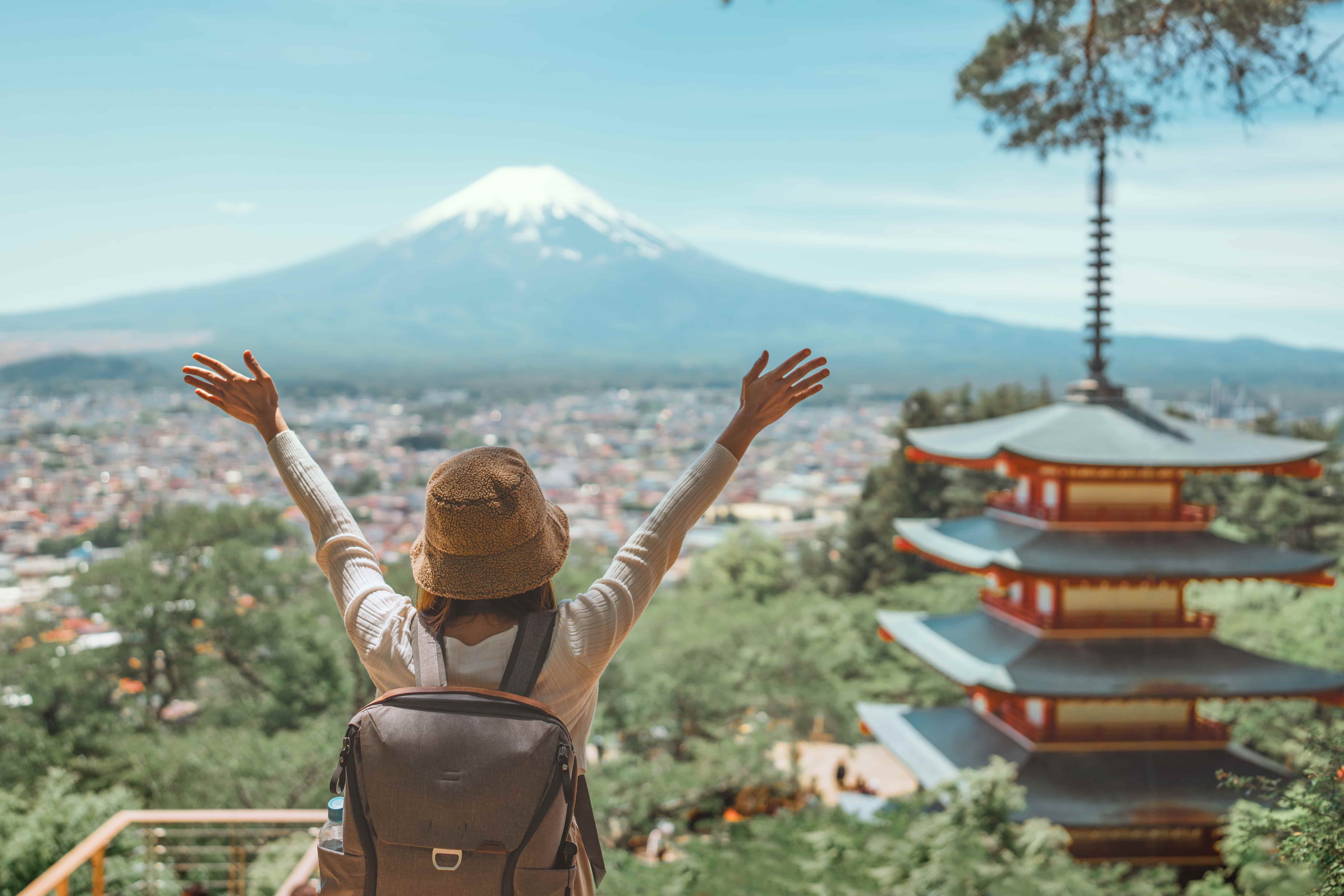 Scenic view of a Japanese summer resort welcoming Singaporean travelers