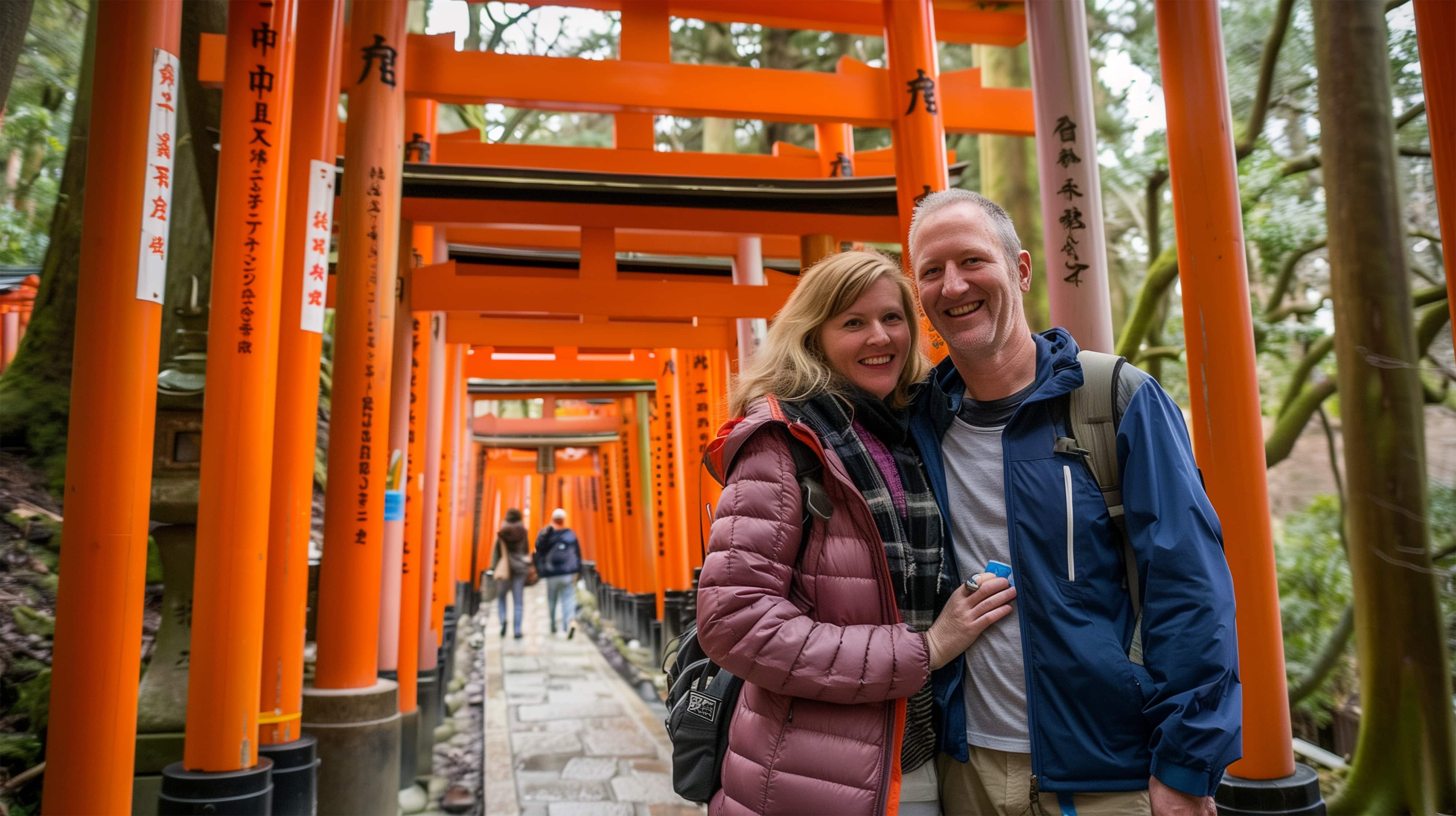 Happy US tourist enjoying stress-free travel in Japan with access to online medical consultation service