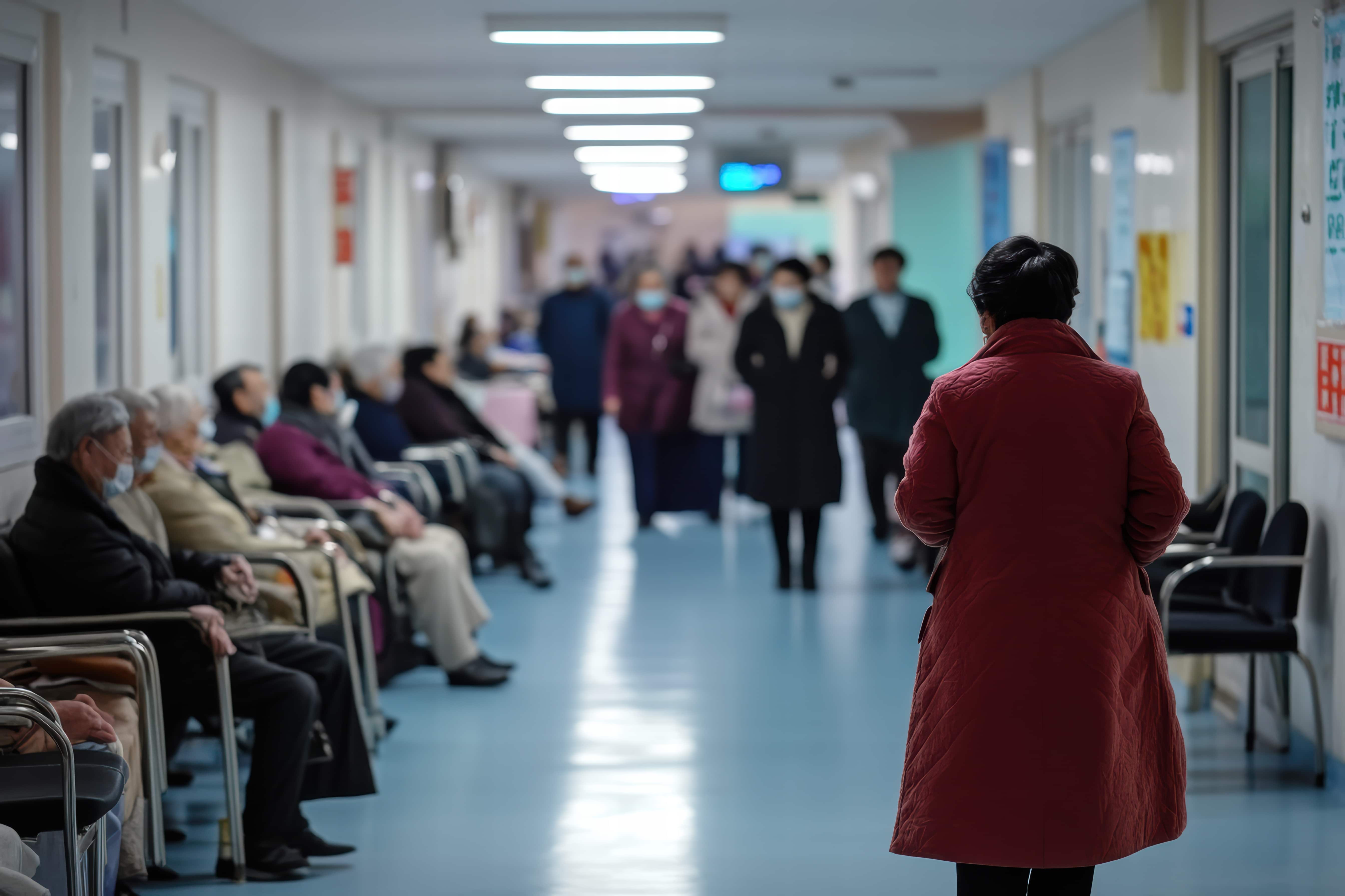 Crowded hospital waiting room in Japan - challenges of finding medical care as a tourist